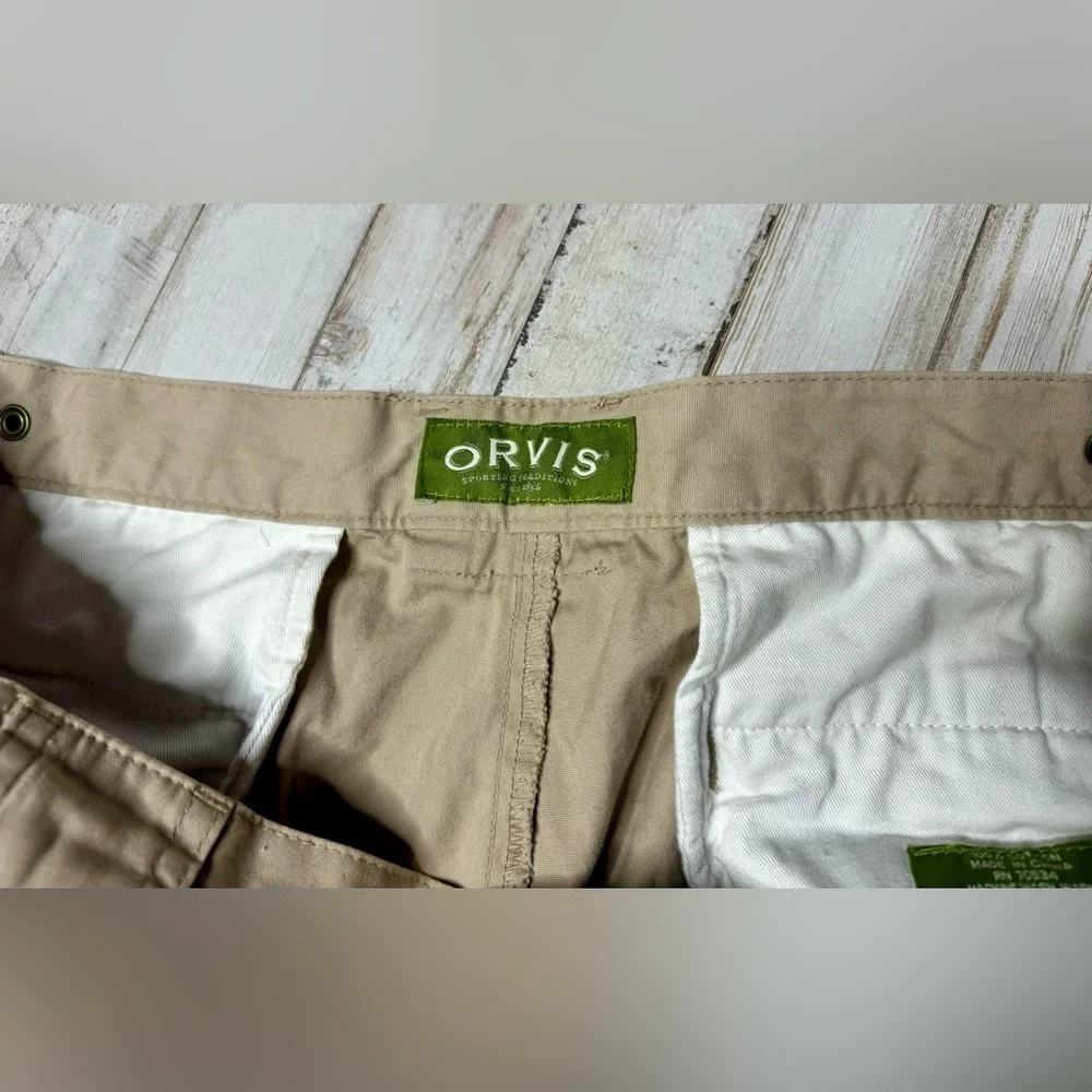 Orvis Pants 42 Men Beige Cargo Zip Front Adjustable Waist Straight Pockets - Picture 7 of 11